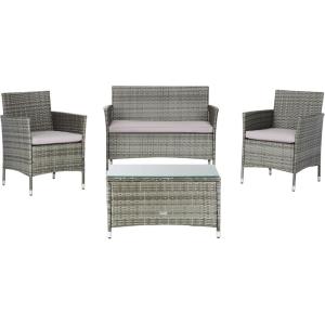 SAFAVIEH PAT7506B Collection Bandele Grey 4-Piece Outdoor Living Patio Set(Grey / Grey)