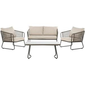 SAFAVIEH PAT9003A Collection Benjin Grey 4 Piece Living Outdoor Set(Brown / Beige)