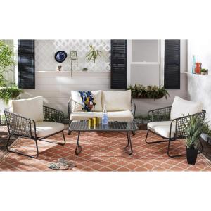 SAFAVIEH PAT9003A Collection Benjin Grey 4 Piece Living Outdoor Set(Brown / White)