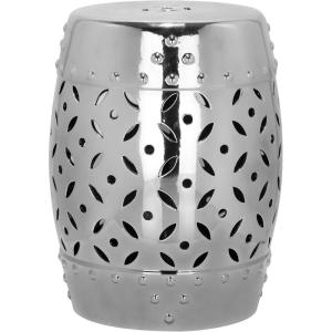 Safavieh Castle Gardens Collection Lattice Coin White Ceramic Garden Stool(Silver)