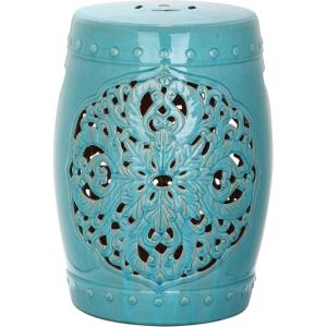 Safavieh Flora Glazed Ceramic Decorative Garden Stool, Cream(Blue)