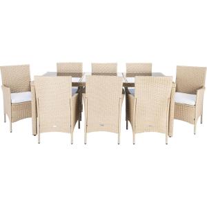 Safavieh Outdoor Collection Hailee Black Wicker and White Cushion 9-Piece Dining Set(Beige / White)