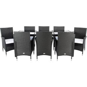Safavieh Outdoor Collection Hailee Black Wicker and White Cushion 9-Piece Dining Set(Black / White)