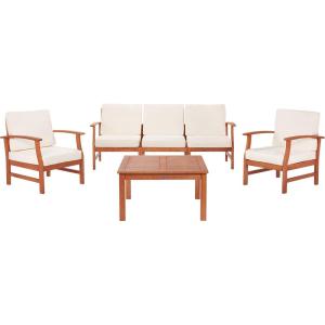 Safavieh Outdoor Collection Parcer Natural and Navy 4-Piece Patio Set(Natural / Beige)