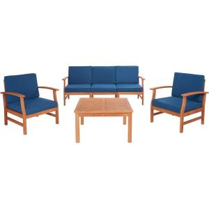 Safavieh Outdoor Collection Parcer Natural and Navy 4-Piece Patio Set(Natural / Navy)