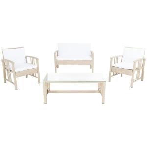 Safavieh Outdoor Collection Reslor Wicker Cushion 4-Piece Living Set PAT7713D, Natural/White(Grey / White)