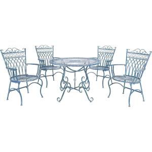 Safavieh Outdoor Collection Thessaly Antique White 5 Piece Patio Set(Mossy Blue)