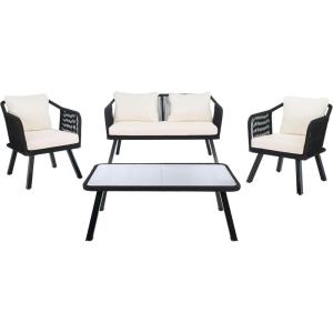 Safavieh Outdoor Collection Torsla Wicker Cushion 4-Piece Rope Patio Backyard Living Set PAT7520C, Grey/Grey(Black / Beige)