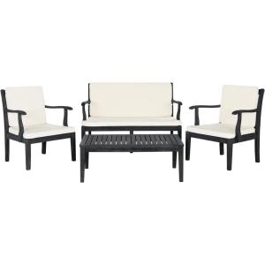 Safavieh Outdoor Living Collection Bradbury 4-Piece Outdoor Living Set, Natural/Beige, Chair: 25.6″ x 24.8″ x 31.9″ Bench: 48.4″ x 24.8″(Dark Slate Gray / Beige)