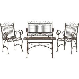 Safavieh PAT5000C Collection Leah Victorian Antique Blue 4-Piece Patio Outdoor Set(Rustic Brown)