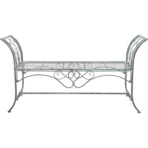 Safavieh PAT5016A Collection Arona Antique White Wrought Iron 51″ Outdoor Garden Bench(Antique Dark Green)