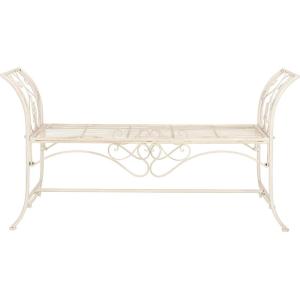 Safavieh PAT5016A Collection Arona Antique White Wrought Iron 51″ Outdoor Garden Bench(Distressed White)