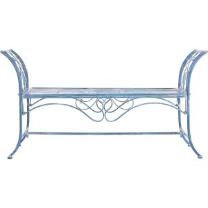 Safavieh PAT5016A Collection Arona Antique White Wrought Iron 51″ Outdoor Garden Bench(Mossy Blue)