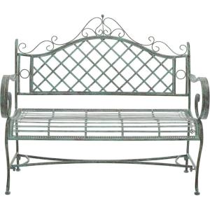 Safavieh PAT5017A Collection Adina Antique White Wrought Iron 51.25″ Outdoor Garden Bench(Antique Dark Green)