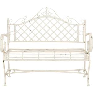 Safavieh PAT5017A Collection Adina Antique White Wrought Iron 51.25″ Outdoor Garden Bench(Antique White)