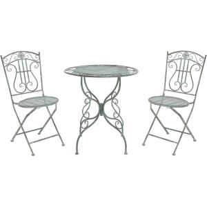 Safavieh PAT5028A Outdoor Collection Semly Pearl White 3-Piece Bistro Set(Antique Dark Green)