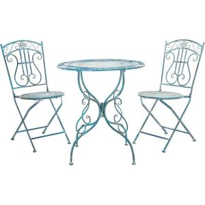 Safavieh PAT5028A Outdoor Collection Semly Pearl White 3-Piece Bistro Set(Mossy Blue)