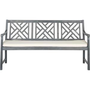 Safavieh PAT6738A Outdoor Collection Bradbury 3 Seat Bench(Ash Grey / Beige)