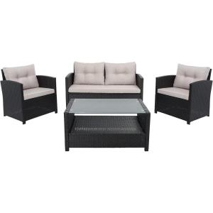 Safavieh PAT7516B Collection Vellor Grey 4-Piece Outdoor Living Patio Set, Grey/Grey(Black/Light Grey)
