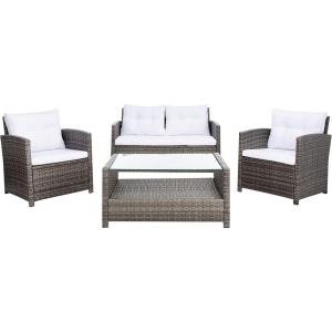 Safavieh PAT7516B Collection Vellor Grey 4-Piece Outdoor Living Patio Set, Grey/Grey(Grey Brown/White)