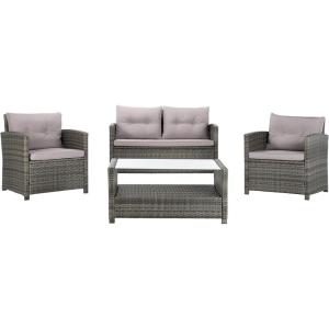 Safavieh PAT7516B Collection Vellor Grey 4-Piece Outdoor Living Patio Set, Grey/Grey(Grey/Grey)