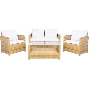 Safavieh PAT7516B Collection Vellor Grey 4-Piece Outdoor Living Patio Set, Grey/Grey(Natural/White)