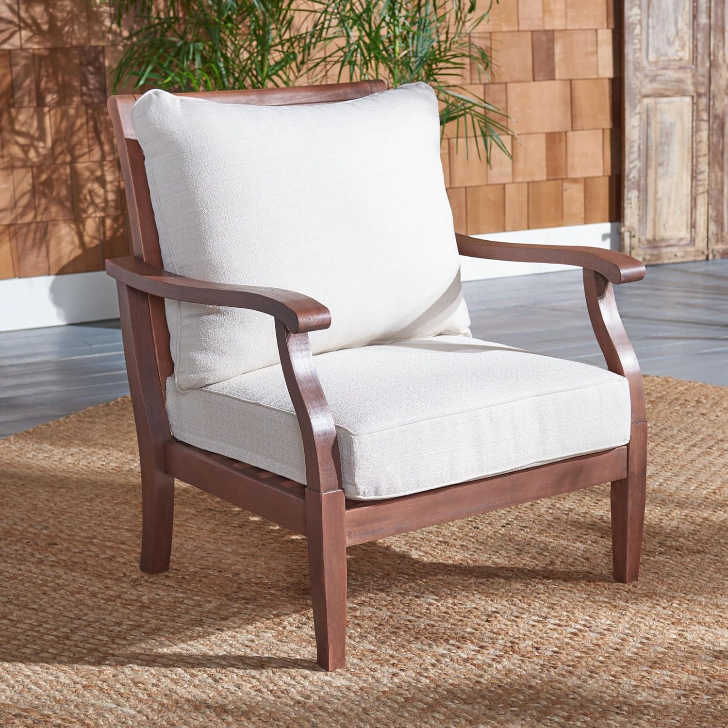 image:imageSAFAVIEH Couture Home Collection Payden Natural WoodBeige Cushion Outdoor Patio Sunroom Porch Backyard Veranda Accent Chair