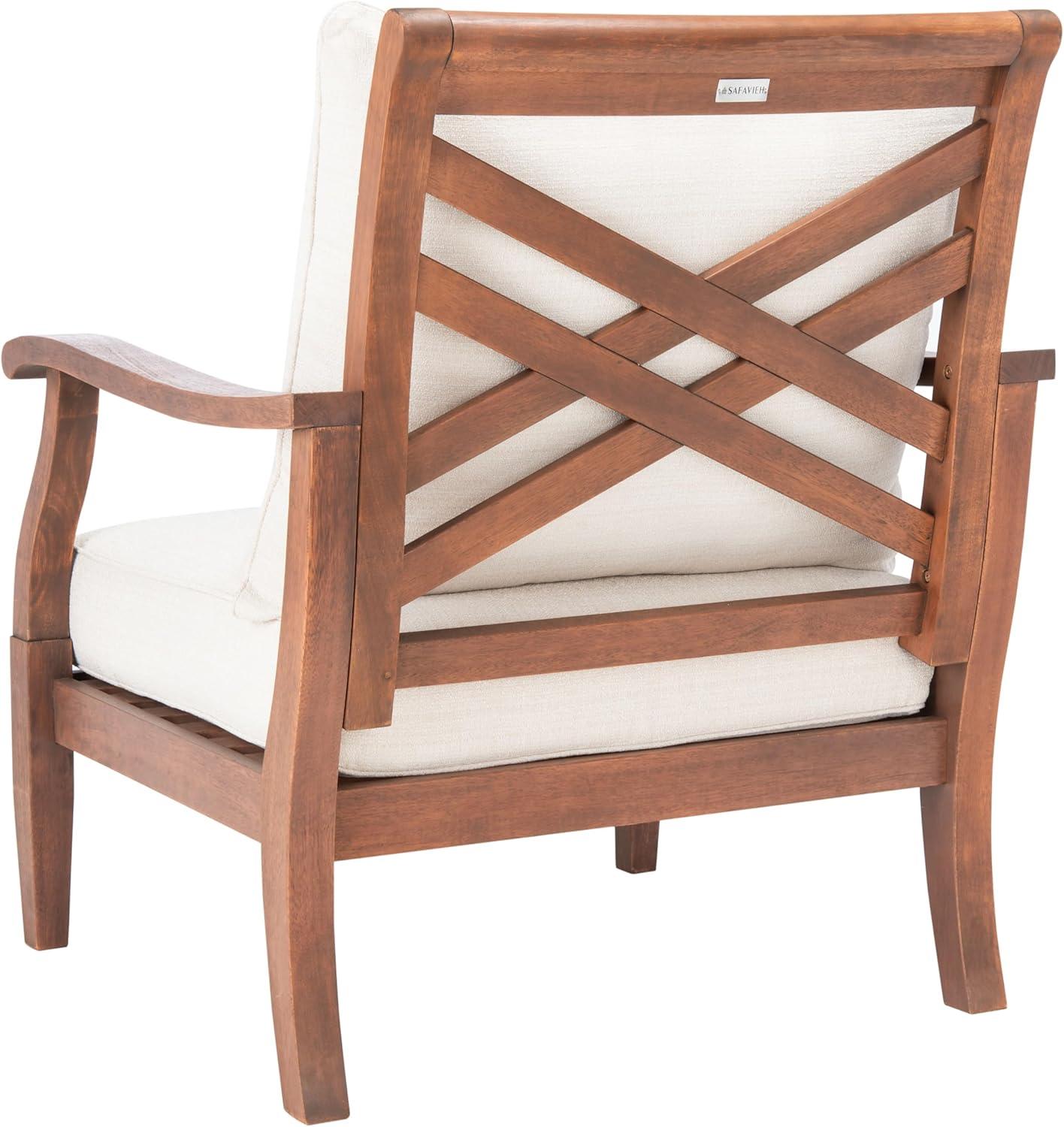 image:imageSAFAVIEH Couture Home Collection Payden Natural WoodBeige Cushion Outdoor Patio Sunroom Porch Backyard Veranda Accent Chair