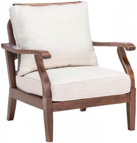 image:imageSAFAVIEH Couture Home Collection Payden Natural WoodBeige Cushion Outdoor Patio Sunroom Porch Backyard Veranda Accent Chair