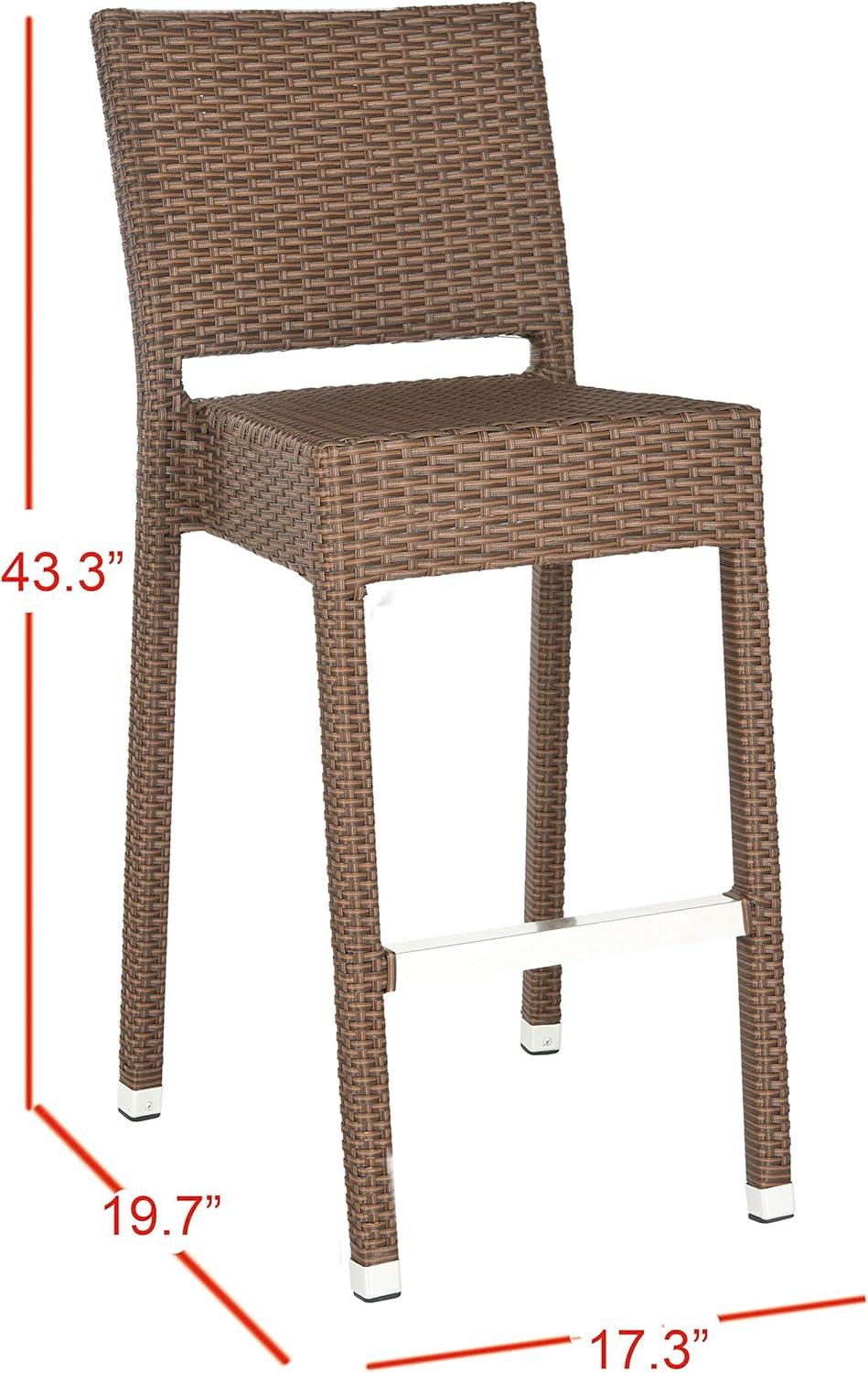 image:imageSAFAVIEH FOX5201C Collection Bethel IndoorOutdoor Bar Stool WhiteBrown