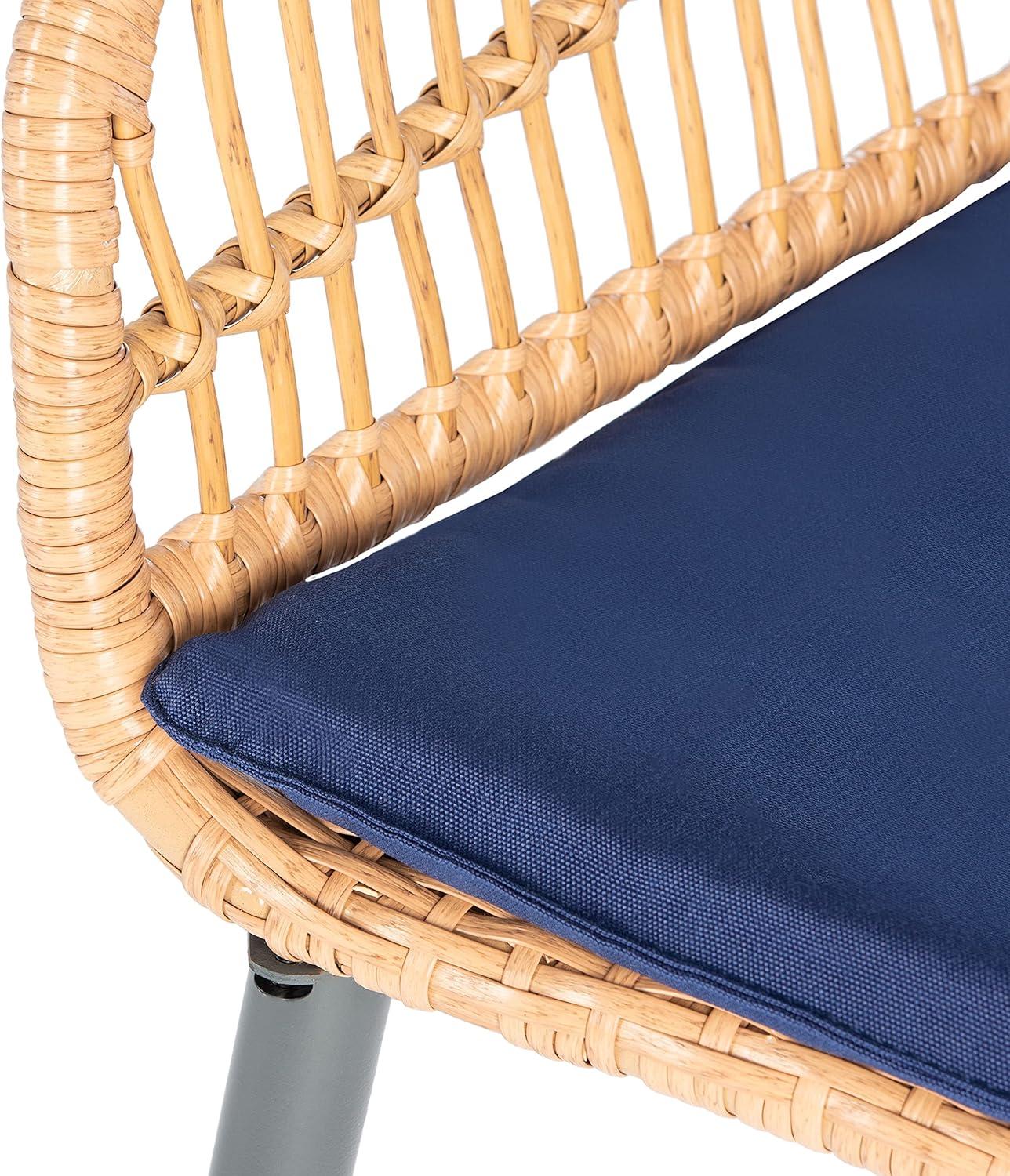 image:imageSAFAVIEH Outdoor Collection Berlen Natural RattanNavy Cushion 3Piece Patio Lounge Bistro Set with Table PAT9012BNatural Navy
