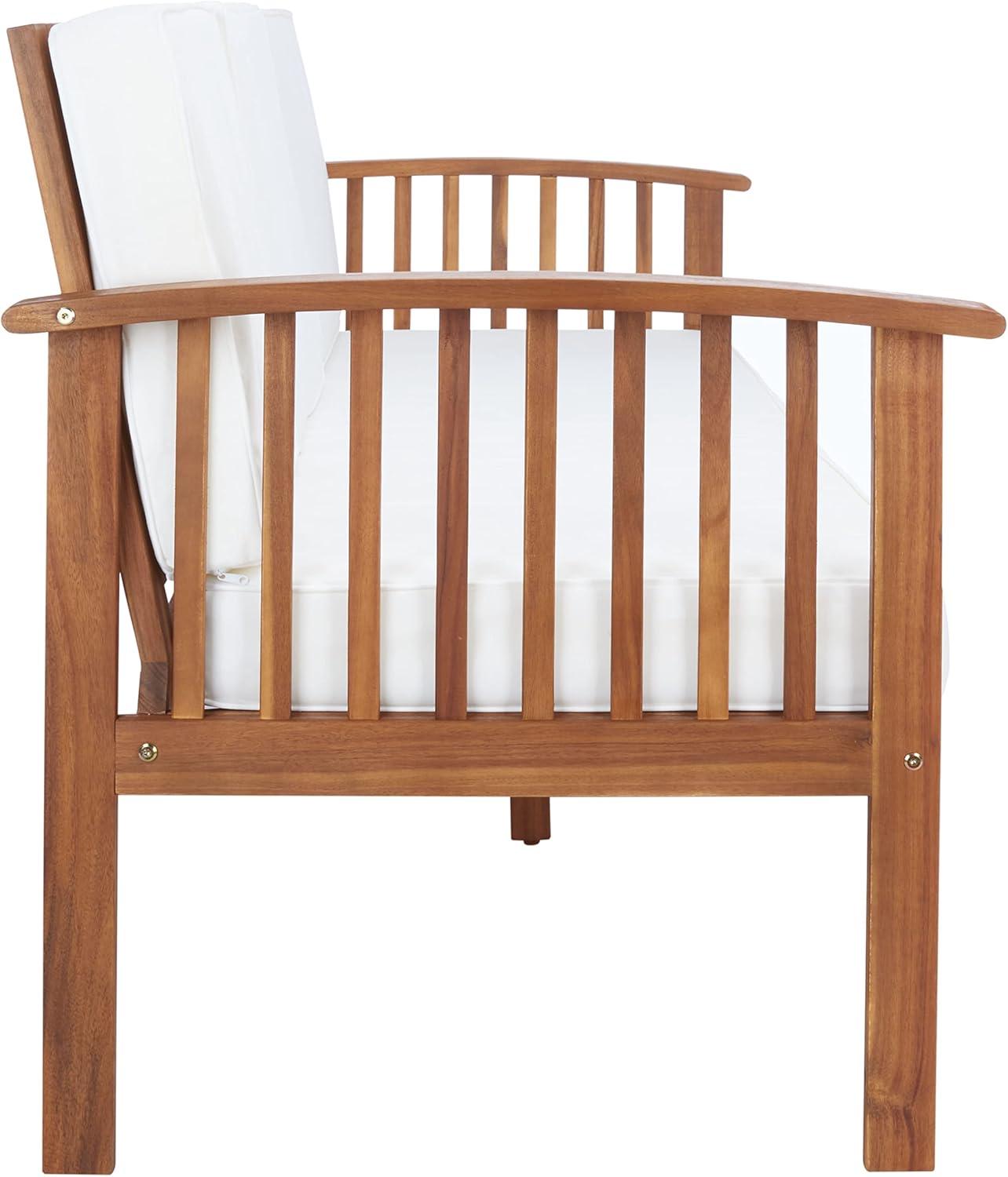 image:imageSAFAVIEH Outdoor Collection Finnick Natural Acacia WoodBeige Cushion BenchNaturalBeige