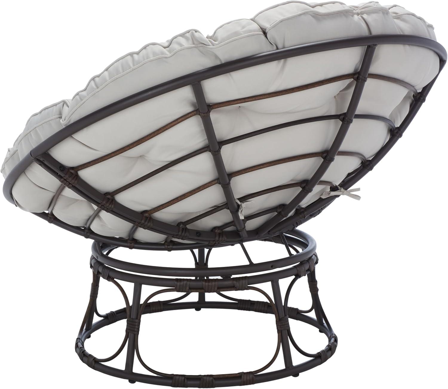 image:imageSAFAVIEH Outdoor Collection Kiraya BrownGrey Tufted Cushion Round Papasan Chair