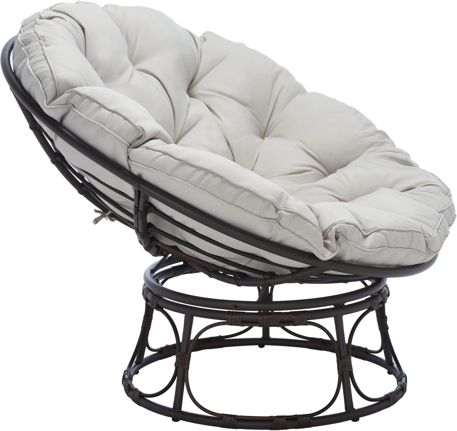 image:imageSAFAVIEH Outdoor Collection Kiraya BrownGrey Tufted Cushion Round Papasan Chair