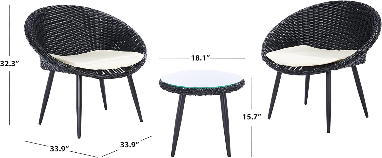 image:imageSAFAVIEH Outdoor Collection Merami Black RattanBeige Cushion 3Piece Patio Lounge Bistro Set PAT9017A