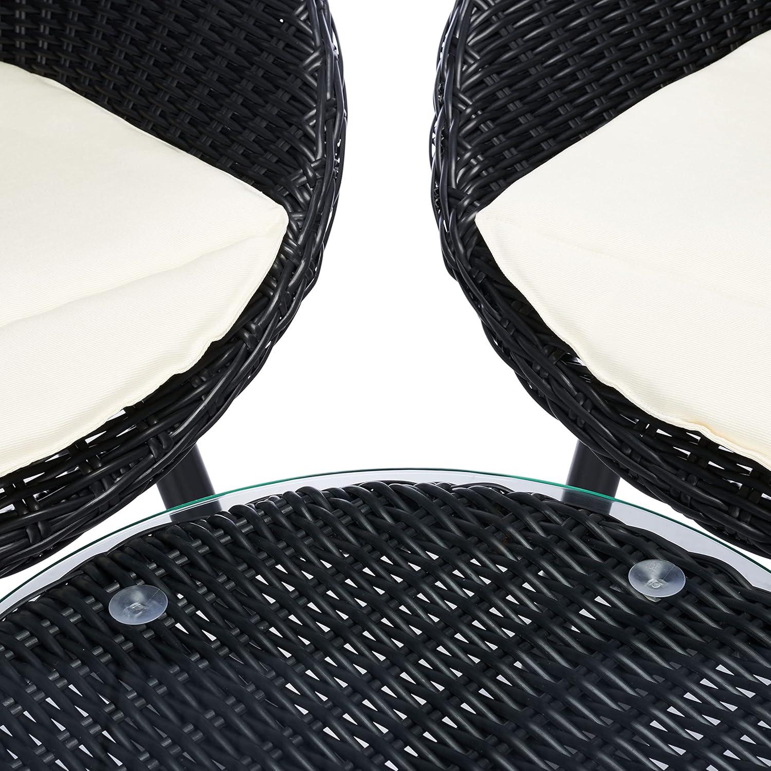 image:imageSAFAVIEH Outdoor Collection Merami Black RattanBeige Cushion 3Piece Patio Lounge Bistro Set PAT9017A