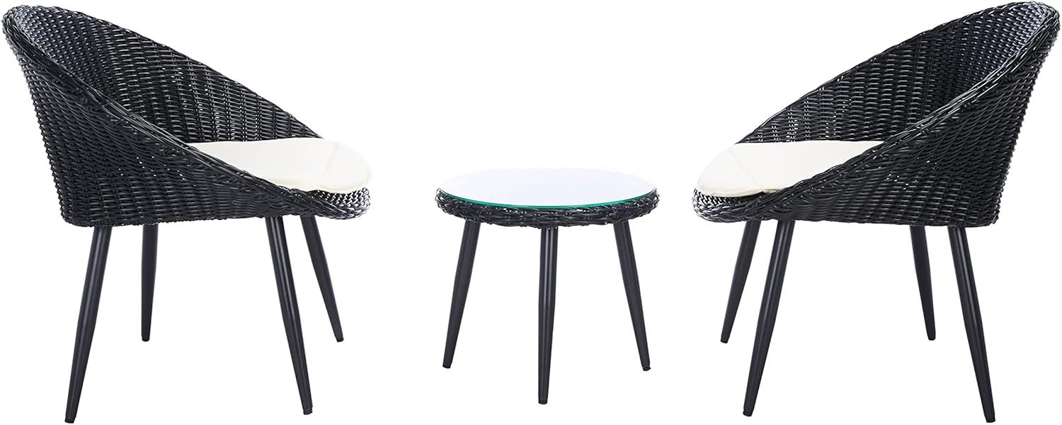 image:imageSAFAVIEH Outdoor Collection Merami Black RattanBeige Cushion 3Piece Patio Lounge Bistro Set PAT9017A