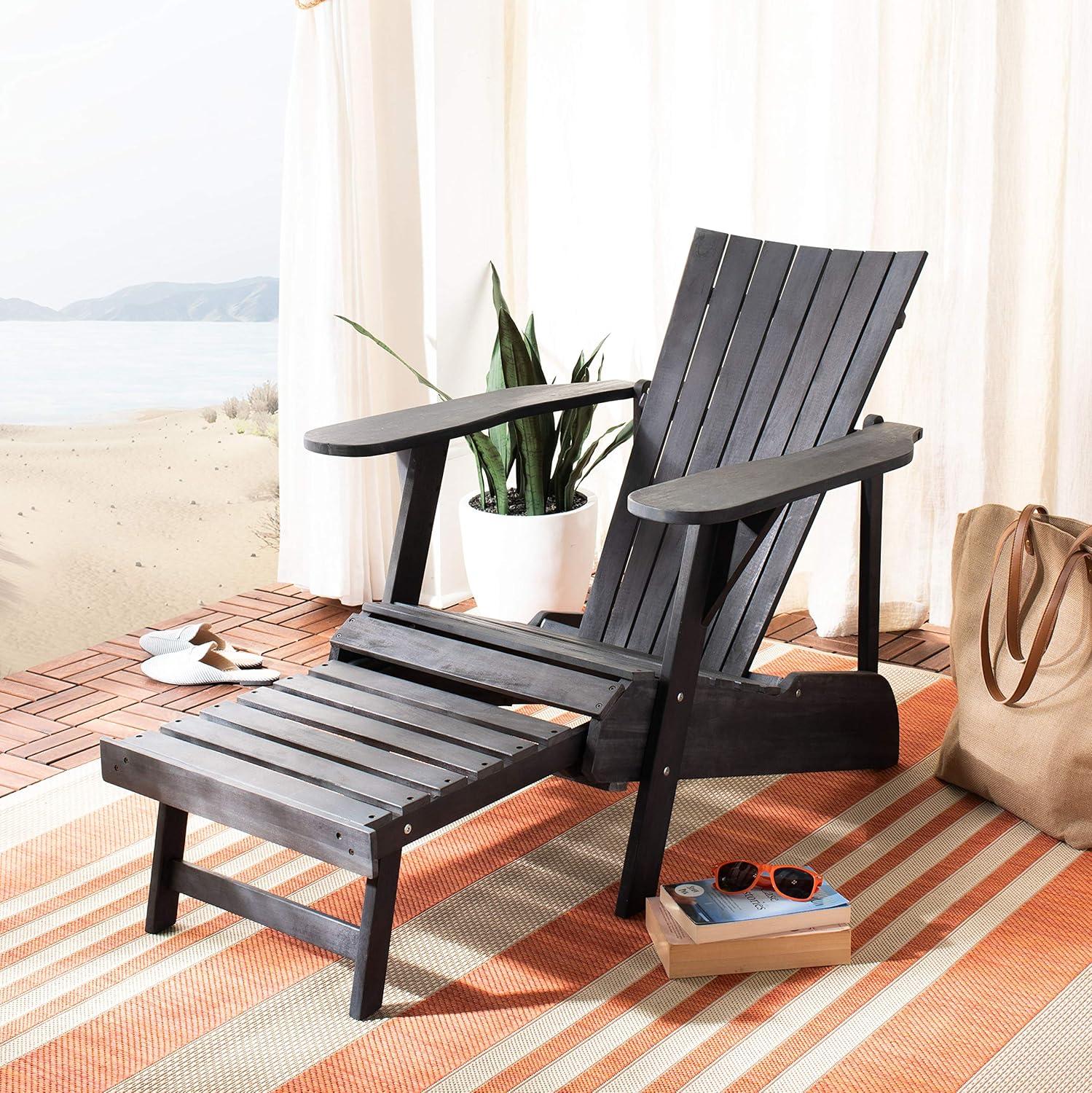 image:imageSAFAVIEH Outdoor Collection Merlin Ash Grey Adirondack Chair with Retractable FootrestDark Slate Gray
