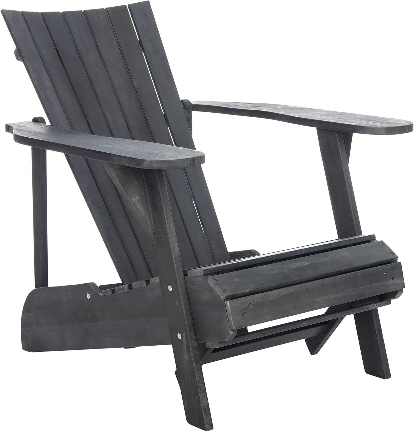 image:imageSAFAVIEH Outdoor Collection Merlin Ash Grey Adirondack Chair with Retractable FootrestDark Slate Gray