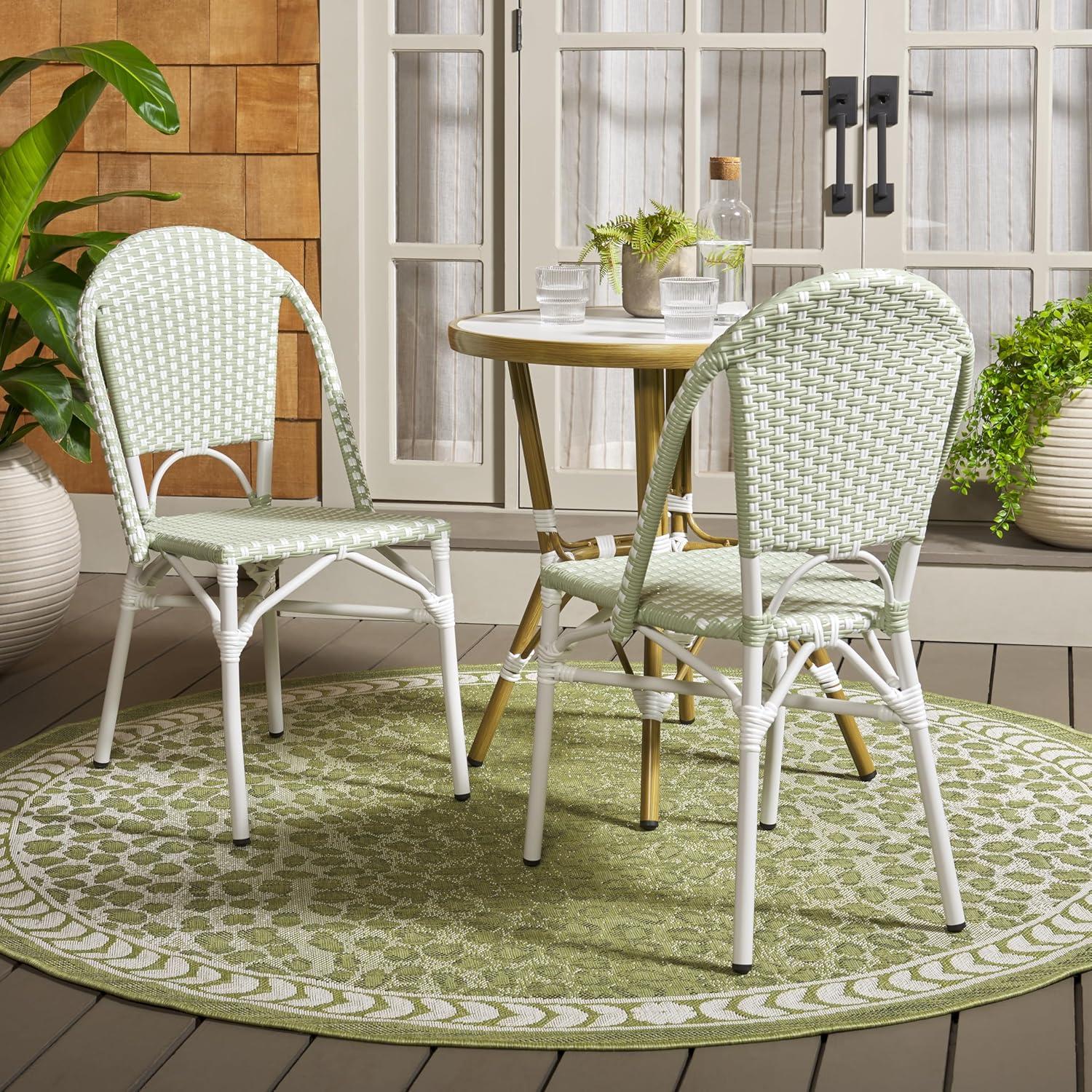 image:imageSAFAVIEH Outdoor Collection Oliver GreenWhite Bistro Chair Set of 2 Fully Assembled