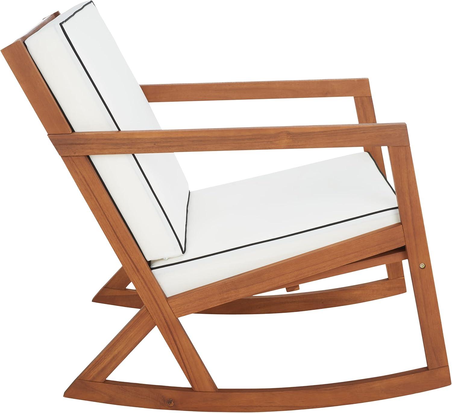 image:imageSAFAVIEH Outdoor Collection Vernon NaturalBeige Cushion with Black Piping Rocking ChairNaturalBeige