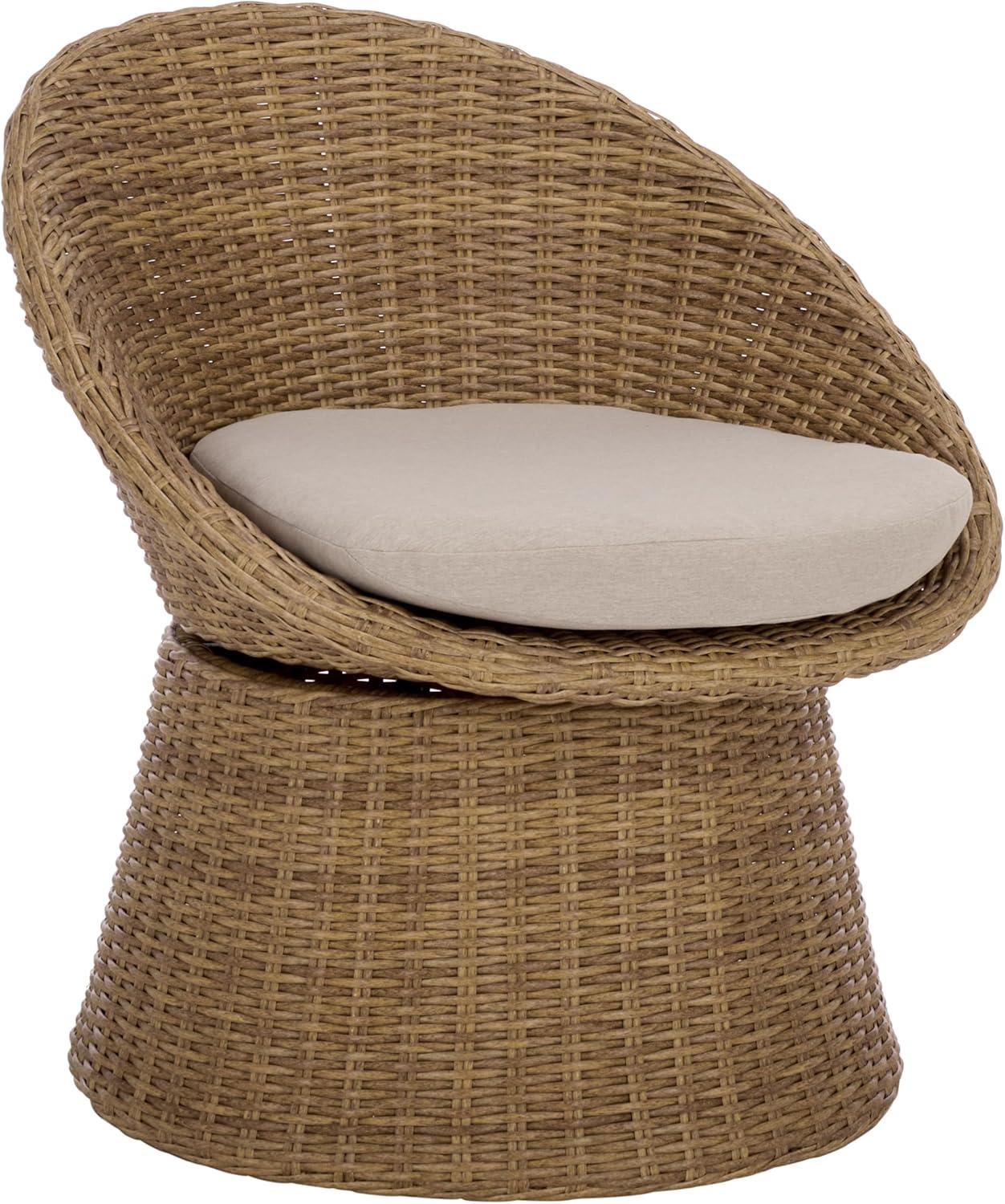 image:imageSAFAVIEH Outdoor Patio Furniture Collection Drew Rattan Swivel Barrel Chair with Cushion PAT7543NaturalTaupe