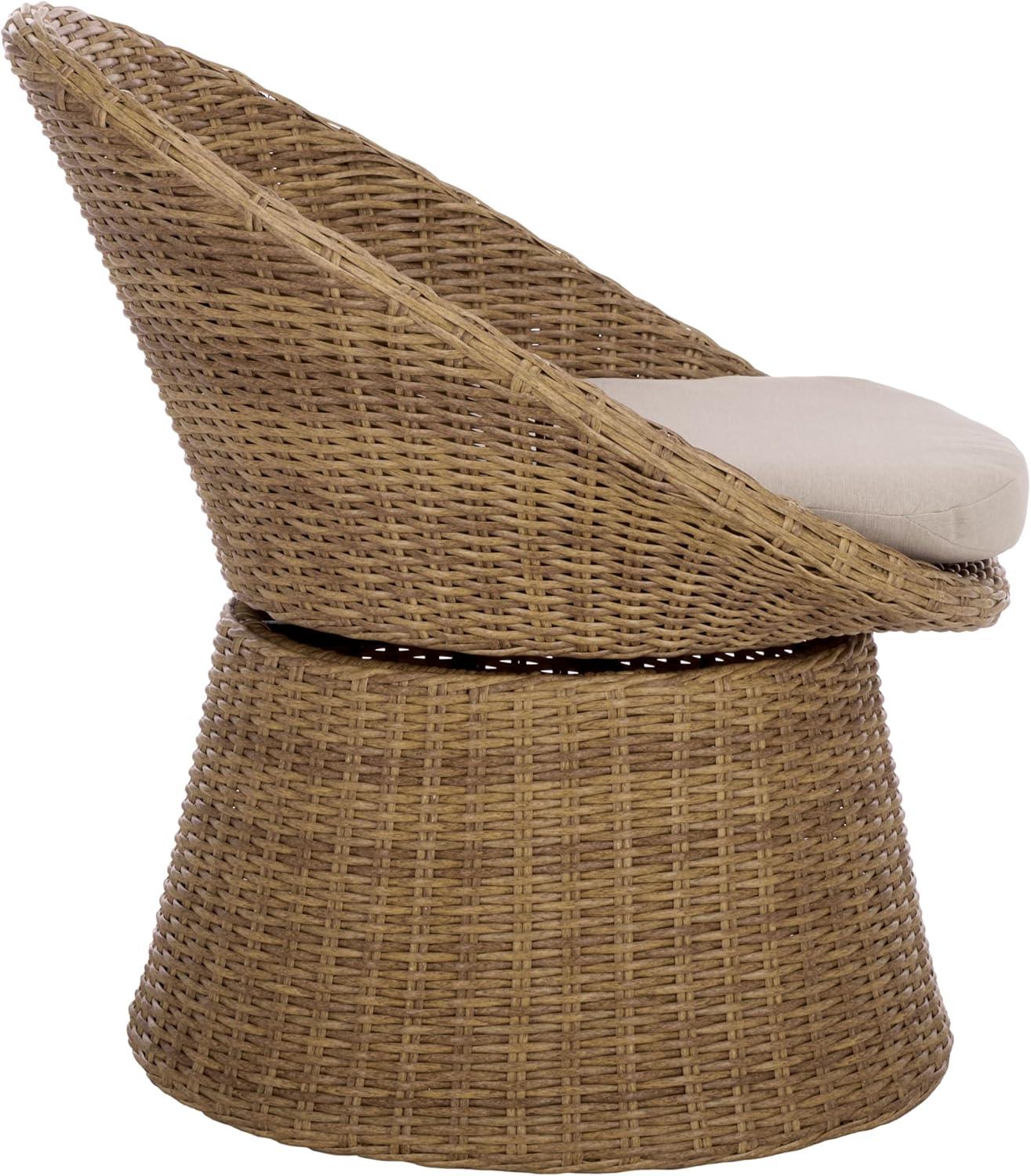 image:imageSAFAVIEH Outdoor Patio Furniture Collection Drew Rattan Swivel Barrel Chair with Cushion PAT7543NaturalTaupe