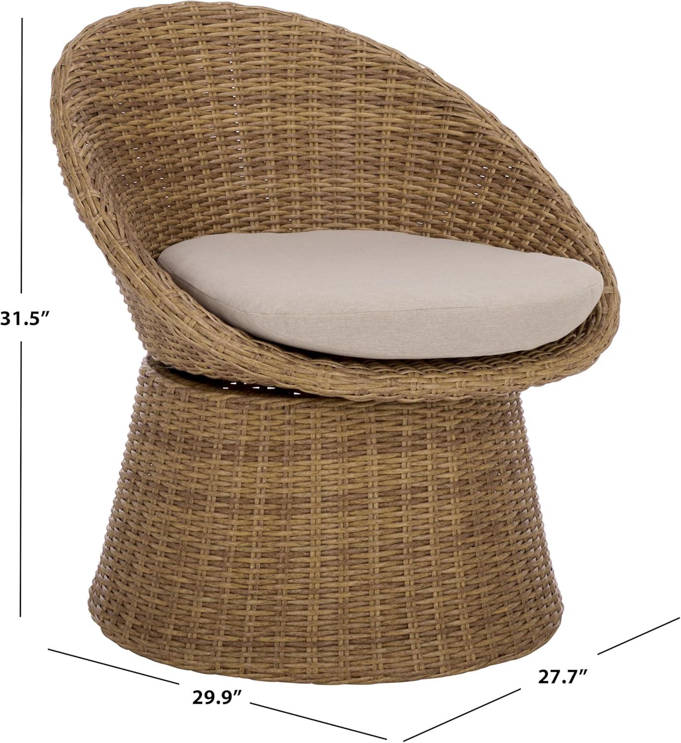 image:imageSAFAVIEH Outdoor Patio Furniture Collection Drew Rattan Swivel Barrel Chair with Cushion PAT7543NaturalTaupe