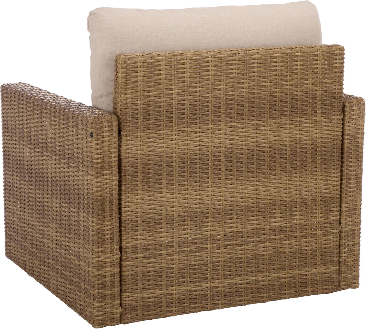 image:imageSAFAVIEH Outdoor Patio Furniture Collection Emma Rattan amp Cushion Armchair Modern Outdoor Lounge Seating PAT7563NaturalTaupe