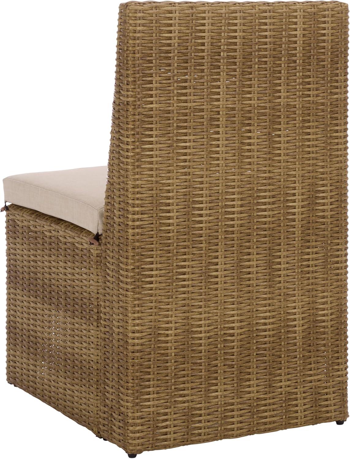 image:imageSAFAVIEH Outdoor Patio Furniture Collection Emma Rattan amp Cushion Dining Chair Modern Woven Outdoor Seating PAT7565NaturalTaupe