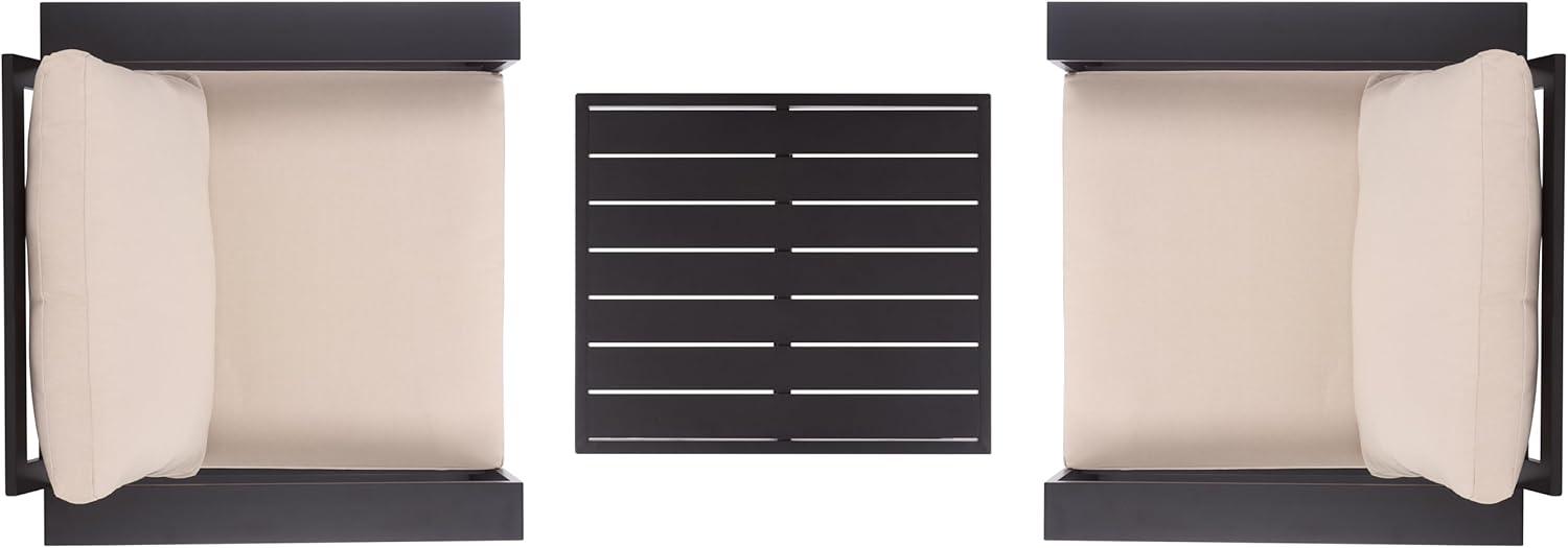 image:imageSAFAVIEH Outdoor Patio Furniture Collection Fash Black amp Taupe Cushion 3Piece Living Set Modern Outdoor Chairs amp Slatted Square Table PAT7552ABlackTaupe