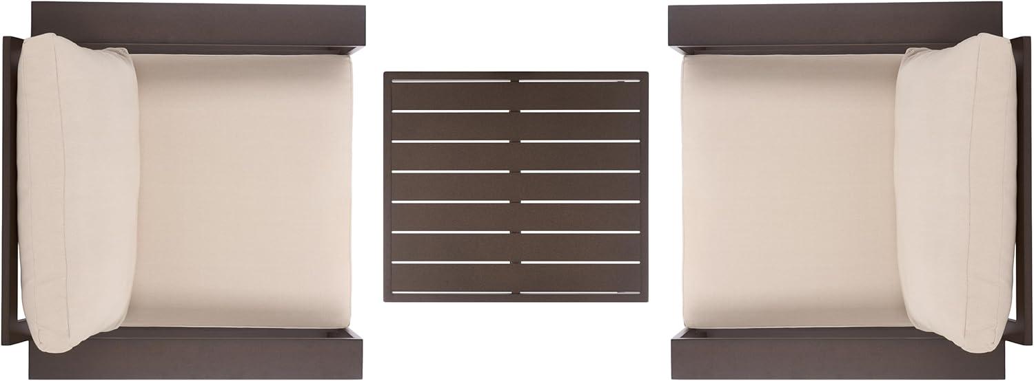 image:imageSAFAVIEH Outdoor Patio Furniture Collection Fash Black amp Taupe Cushion 3Piece Living Set Modern Outdoor Chairs amp Slatted Square Table PAT7552ABrownTaupe