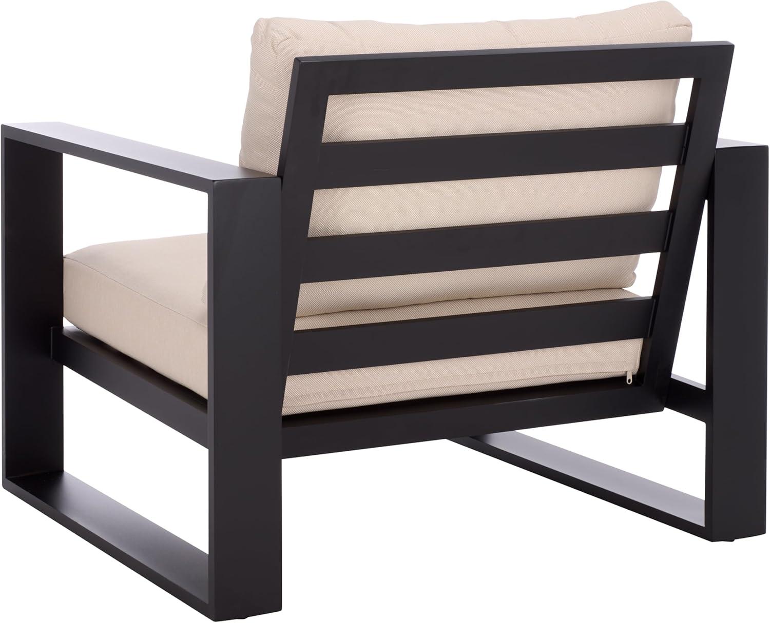image:imageSAFAVIEH Outdoor Patio Furniture Collection Fash Cushion Aluminum Chair Modern Outdoor Armchairs with Cushions PAT7553BlackTaupe