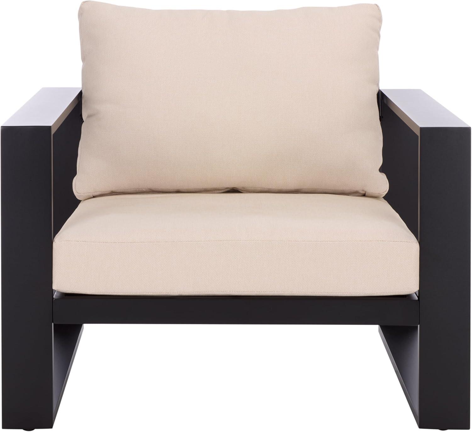 image:imageSAFAVIEH Outdoor Patio Furniture Collection Fash Cushion Aluminum Chair Modern Outdoor Armchairs with Cushions PAT7553BlackTaupe